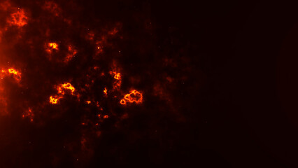 Fiery glowing embers and drifting smoke form a dramatic burning texture. Hot orange sparks float through dark air creating a powerful cinematic fire particle background.