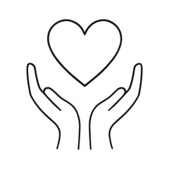 Hands holding a heart outline icon love care