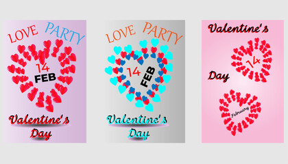 Valentine's Day posters set. Vector collection of romantic banners, flyers, or greeting cards. Holiday templates with hearts, love typography, and cute illustrations.