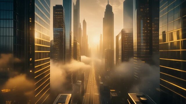 Sunrise Over Futuristic Megacity Skyline