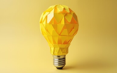 Light bulb made of yellow scrap paper ball, creative thinking concept. High quality