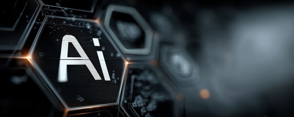 Ai technology blue digital background with futuristic hexagonal interface design and neon glow concept visual