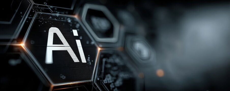 Ai technology blue digital background with futuristic hexagonal interface design and neon glow concept visual