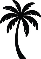 A simple black silhouette of a tropical palm tree on a white background
