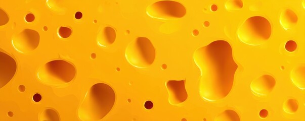 Bright yellow cheese with large and small holes, a creamy texture and appetizing dairy mood for food and design projects
