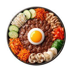 Healthy bibimbap bowl recipe with egg and vegetables korean cuisine food photography on transparent background