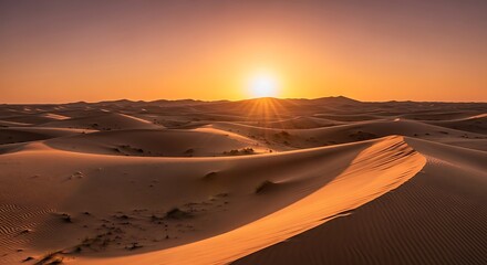 Desert Sunset - Golden Hour over Sand Dunes and Horizon.