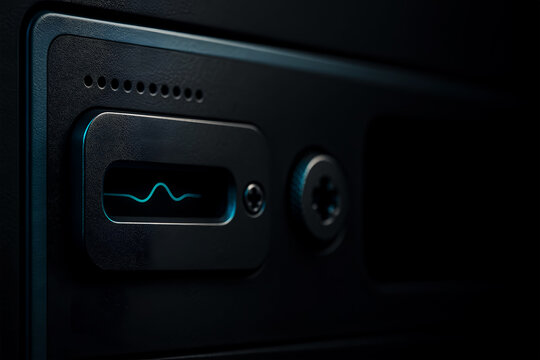 Glowing signal waveform on a dark futuristic electronic device panel.