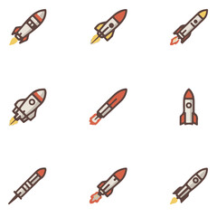Missile launch icon set, modern missile set, missile weapon icon