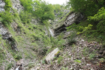 A small, beautiful mountain waterfall