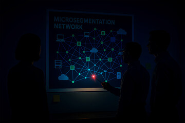 Cybersecurity team presenting a microsegmentation network diagram