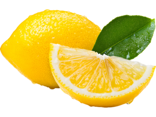 Lemon halves with leaf isolated on transparent background. Ideal for citrus, food, and natural design.