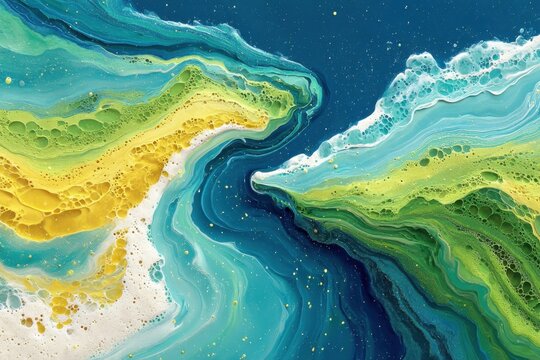 Vibrant abstract fluid artwork with green and blue swirls for modern decor and wallpaper - Powered by Adobe