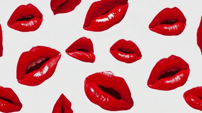 Talking Red Lips video pattern. Animated red lips. Looped animation with alpha channel.