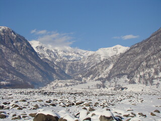 A sunny winter day in a mountain village