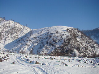 A sunny winter day in a mountain village
