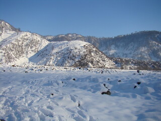 A sunny winter day in a mountain village