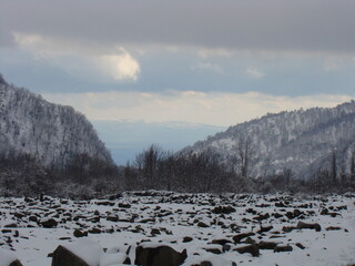 A sunny winter day in a mountain village
