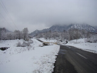 A sunny winter day in a mountain village