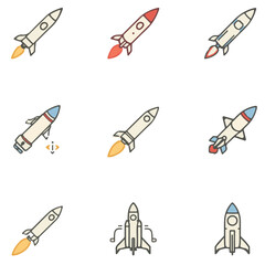 Missile launch icon set, modern missile set, missile weapon icon
