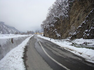 A sunny winter day in a mountain village