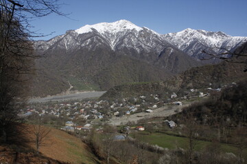 A sunny spring day in a mountain village