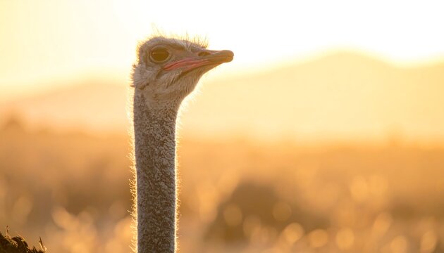 Ostrich Portrait in Golden Light - A Majestic African Bird.