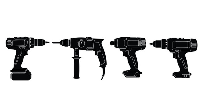 Silhouette of different types of drill