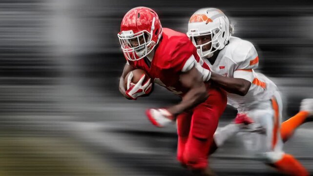 american football players at stadium at play action - Powered by Adobe