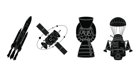 Space rocket silhouette in a row pattern