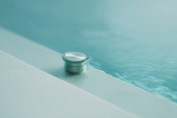 futuristic bathtub featuring holographic display of water level and time merging technology with relaxation