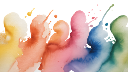Abstract Watercolor Splashes in Vibrant Rainbow Colors on White Background