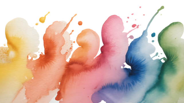 Abstract Watercolor Splashes in Vibrant Rainbow Colors on White Background