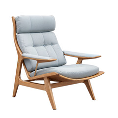 Scandinavian Lounge Chair with Light Blue Cushion and Oak Wood Frame