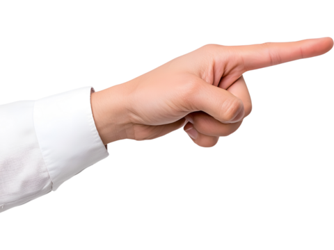 Hand pointing finger isolated on transparent background. Perfect for presentation, direction, and gesture design.