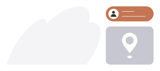 Profile header with a user avatar, personal details next to a large location pin. Ideal for identity, navigation, user interface, apps, geotagging, online services contact. Simple flat metaphor