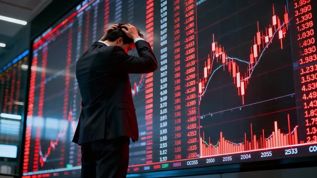 Trader distressed by sharp market drop reflected in busy trading