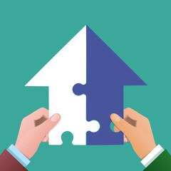 Human hands merge arrow puzzle