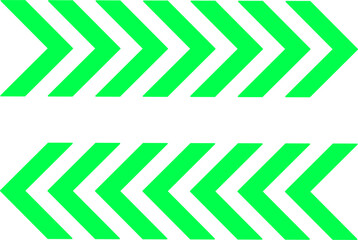 Fototapeta premium Green chevron arrows in two rows pointing opposite directions, symbolizing motion, navigation, and progress in a bold modern graphic on a clean white background. 