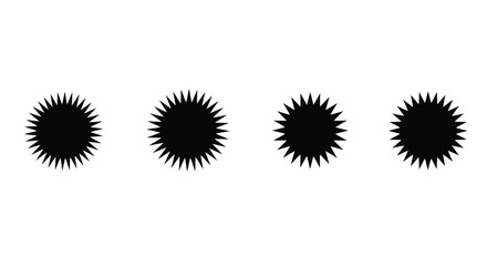 Four black spiky suns are in a horizontal row