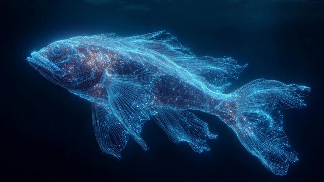 Futuristic Hologram Fish Made of Glowing Digital Lines