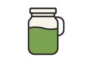 Green healthy beverage in a mason jar mug featuring matcha tea or a refreshing detox smoothie, transparent background