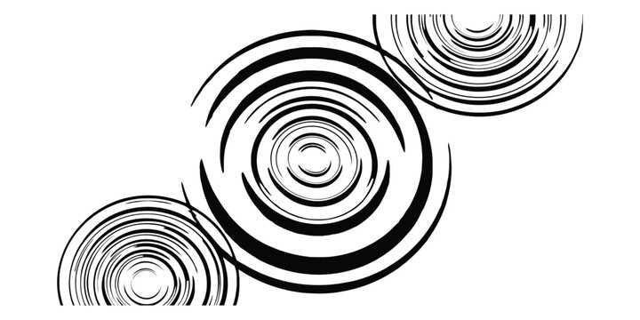 Three Black Swirling Circles on White Background spiral