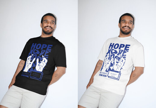 Mockup Of Man Wearing Customizable T-Shirt, Flash