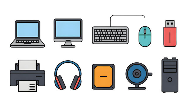 A collection of electronic devices are shown in a line.