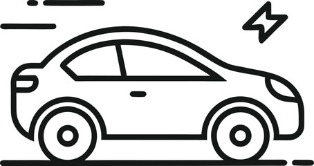 Stylized black outline of a modern sedan car in motion with speed lines indicating movement isolated on white background.