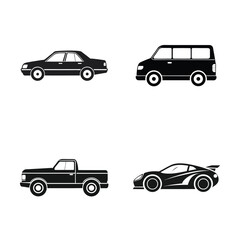Fototapeta premium Collection of four different vehicle icons isolated on white background
