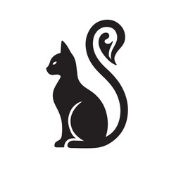 Black Silhouette Cat With Curled Tail animal