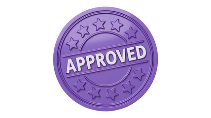 Purple approved stamp with stars showing acceptance or confirmation of a task.