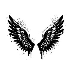 Illustration of bird and angel symbol wings with black graffiti art on white background © HENI